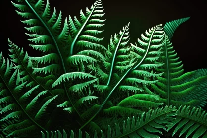 Surreal 3D Botanical Illustration of Fern on Black Background