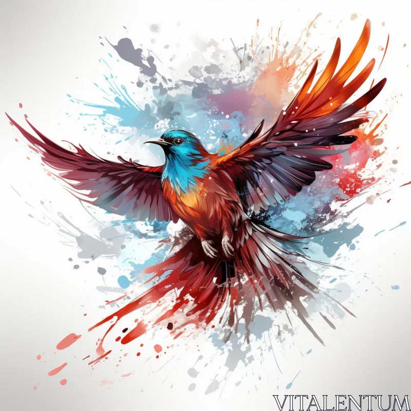 AI ART Watercolor-Inspired Colorful Bird in Flight Art Illustration