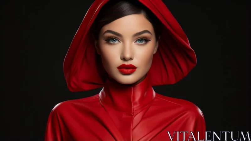 Young Woman in Red Hood Portrait: Timeless Beauty in High Resolution AI Image