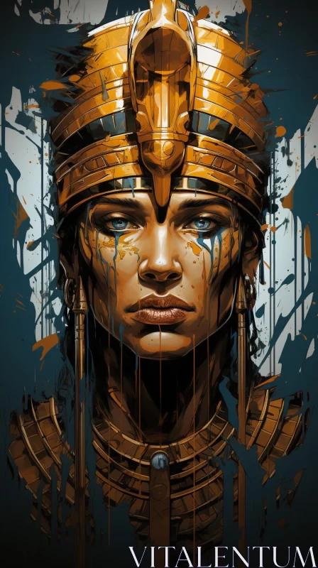 Egyptian Queen in Gold: A Fusion of Comic Art and Sci-Fi AI Image