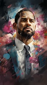 Emotionally Charged Color Splash Painting of a Man in Suit AI Image