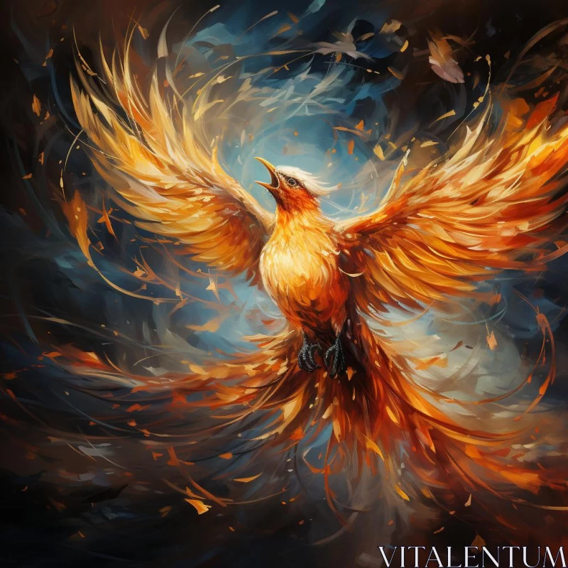 Fiery Phoenix Flight: A Painterly Exploration AI Image
