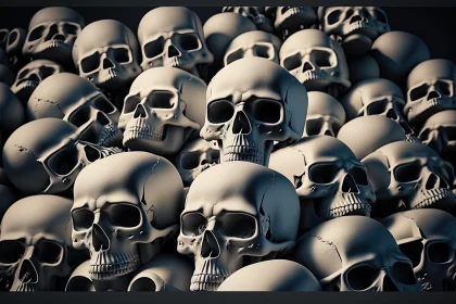 Gothic Pile of Skulls: A Dark White, Realistic Scene