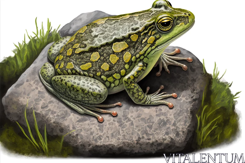 Green Frog on Rock: A Stroll into Scientific Illustrations AI Image