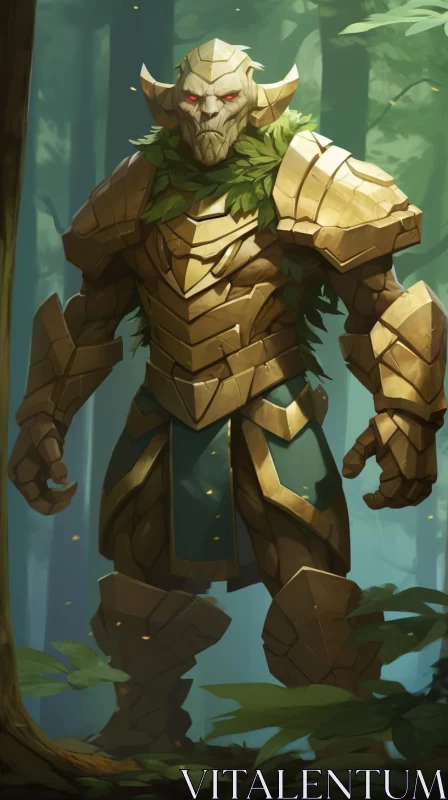 Golden Armored Man in a Forest: A Knightcore Aesthetic AI Image