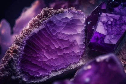 Majestic Amethyst and Quartz Crystals: A Close-up Nature Morte AI Image