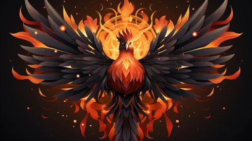 Phoenix Art Illustration - Firebird in Dark Amber Tones AI Image