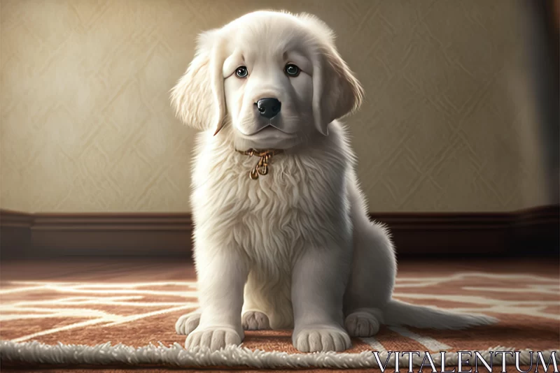 White Puppy on Rug - Photorealistic Disney Animation Style AI Image