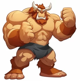 Muscular Cartoon Bull with Horns - Aggressive Illustration AI Image