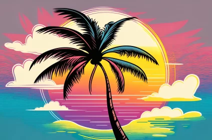 Vintage Style Tropical Sunset with Palm Tree