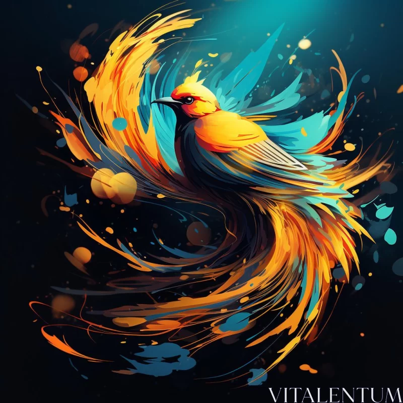 Flaming Bird Speedpainting - Colorful Fauna Art AI Image