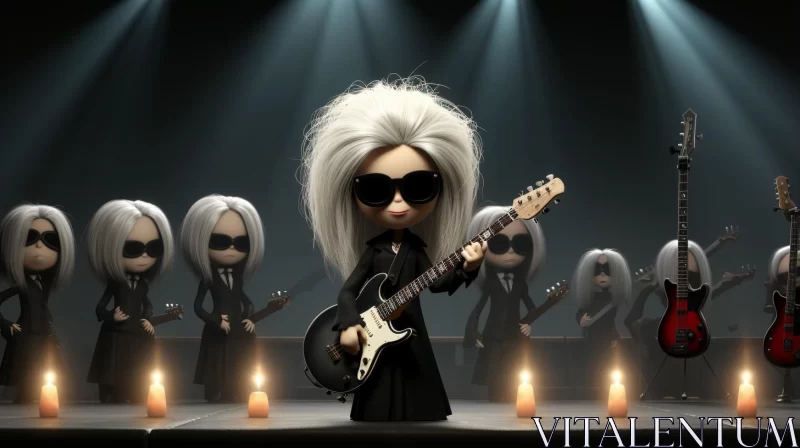 Gothic Cartoon Characters Playing Guitars on Stage AI Image