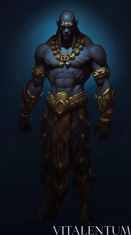 AI ART Blue Character in Gold Armor: A Study in Texture and Light
