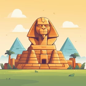 Cartoon-style Egyptian Sphinx and Pyramid - A Playful Twist on Ancient Monuments