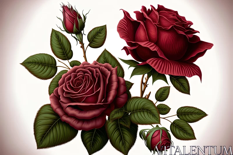 Detailed Engraved Illustration of Three Red Roses AI Image