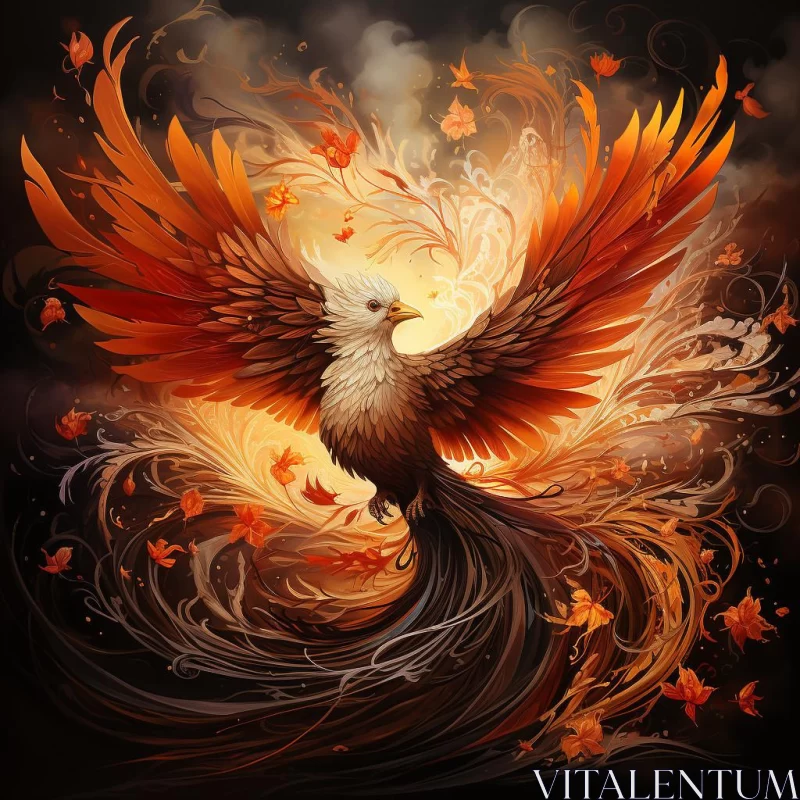 Enthralling Phoenix Illustration in Dark White and Dark Orange Tones AI Image