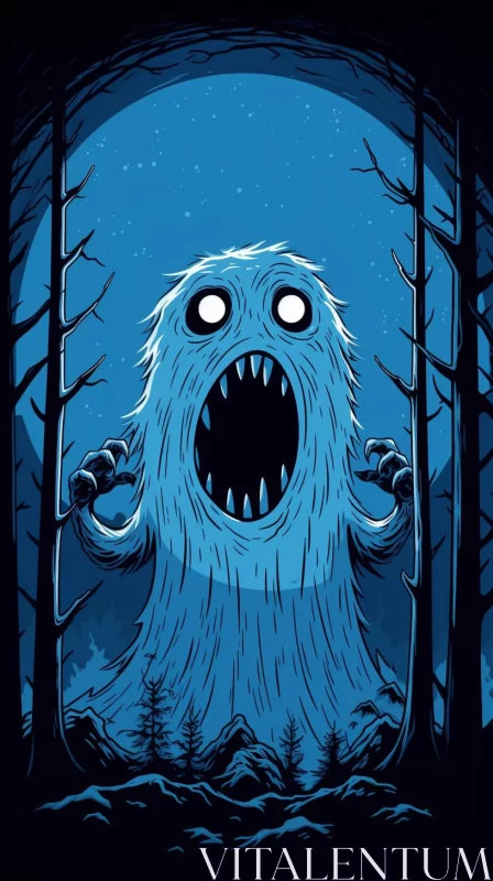 Neo-Pop Blue Monster in the Forest AI Image