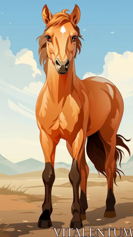 Stunning Illustrated Horse in a Desert Landscape AI Image