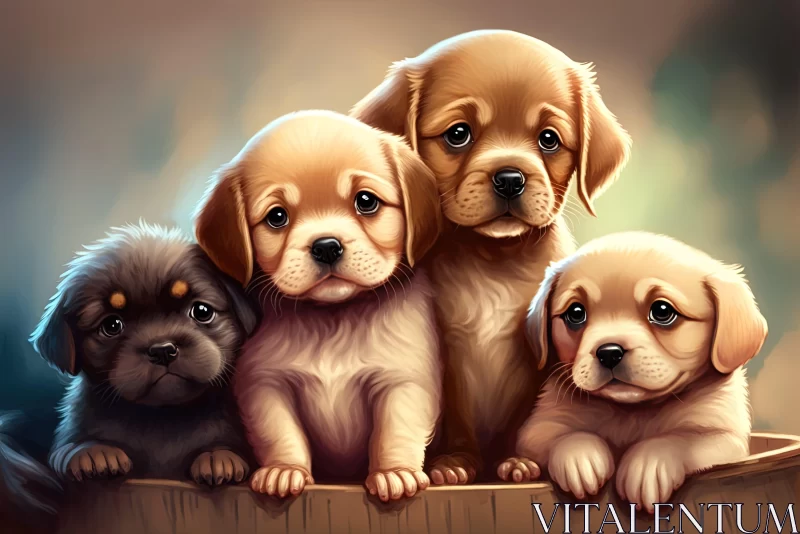 Adorable Puppies Portrait - Detailed Digital Artwork AI Image