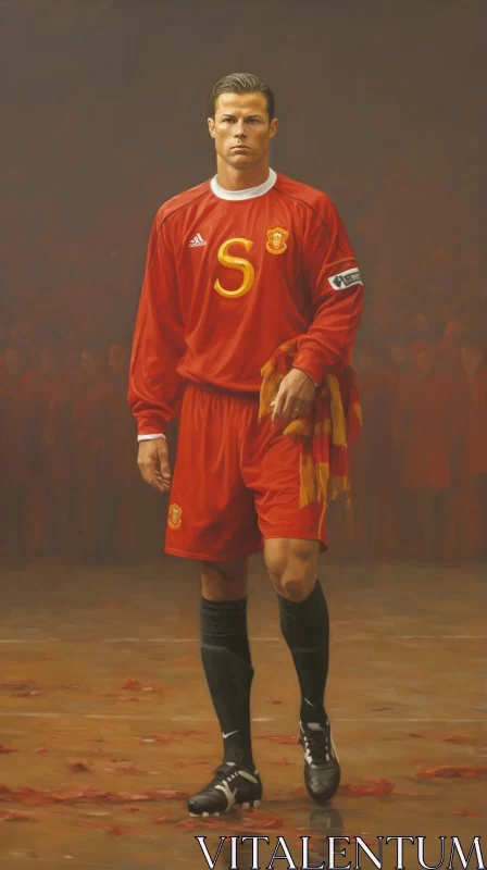 Captivating Painting of a Man in Red Soccer Jersey AI Image