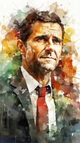 Charming Watercolor Portrait of Man in Red Tie: Soccer Player