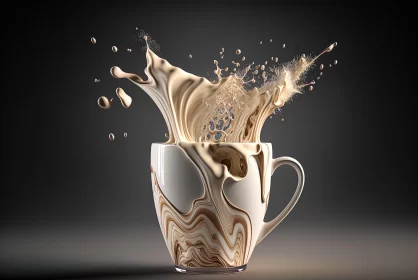 Coffee Splash Art: Surreal Realism in Ivory Tones AI Image
