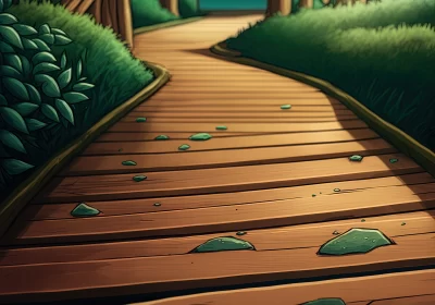 Enchanting Forest Path: A Cartoon-Style Illustration