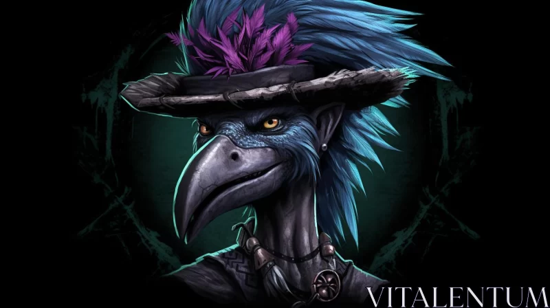 Feathered Elegance: Bird Portrait in Top Hat AI Image