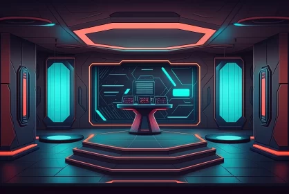 Futuristic SciFi Interior with Bold Outlines and Flat Colors