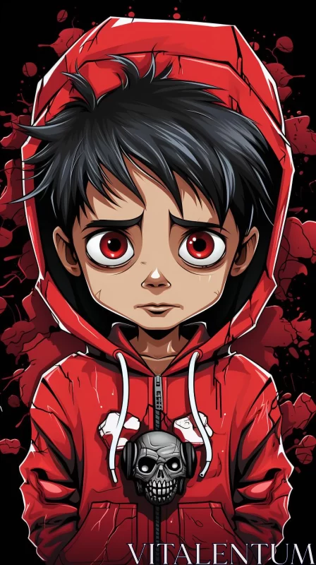 Mysterious Boy with Red Hoodie in Manga Style AI Image