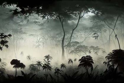 Mysterious Tropical Forest - Monochrome Artwork