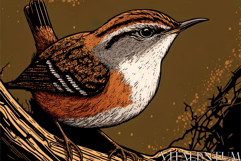 AI ART Red Rumped Wren in Neo-Pop Style - Close Up Wildlife Illustration