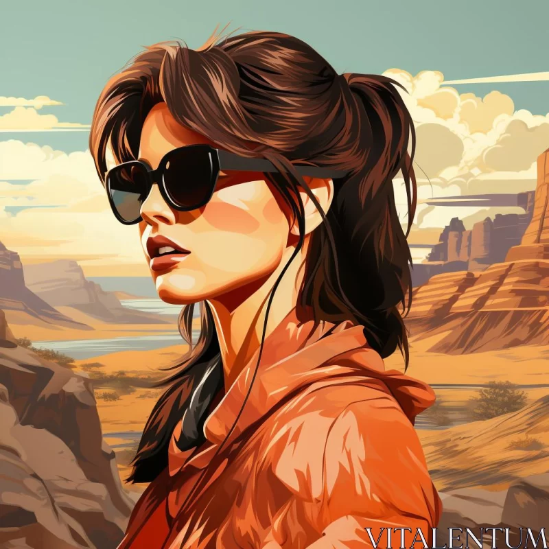 Woman in Sunglasses in Desert: A Western-Style Digital Painting AI Image