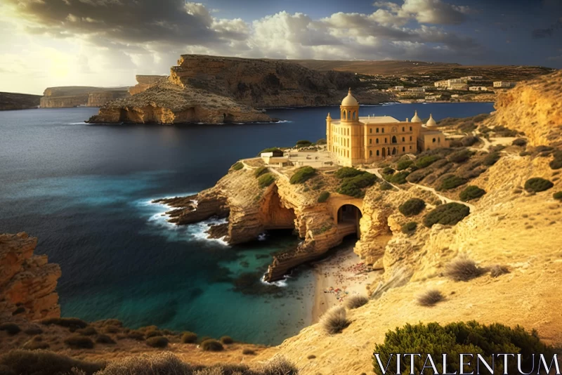 Baroque-Inspired Church on a Cliff in Malta - Exotic Landscape AI Image