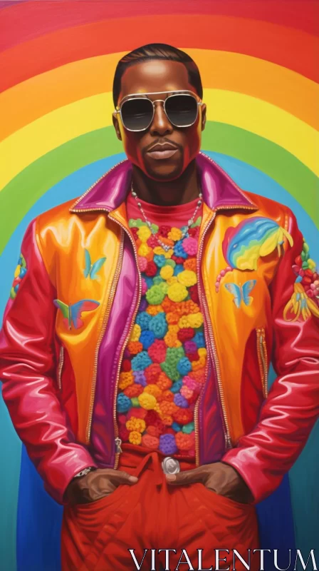 AI ART African American Man with Rainbow Backdrop: A Contemporary Artwork