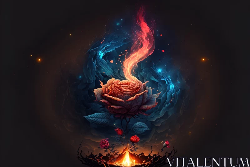 Dreamlike Illustration of a Rose in Flames AI Image