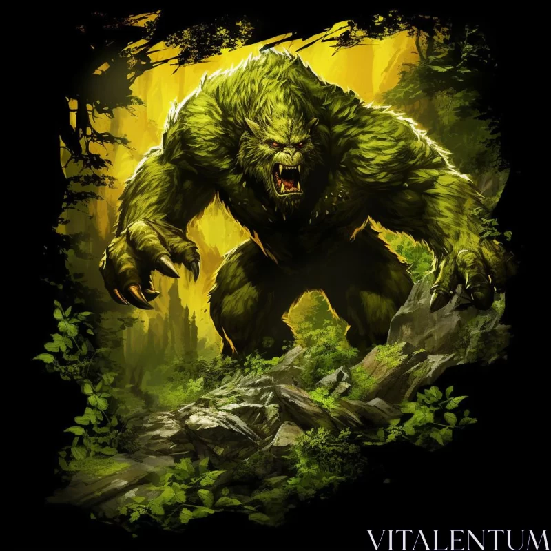 Green Monster in Fantasy Forest Tshirt Artwork AI Image