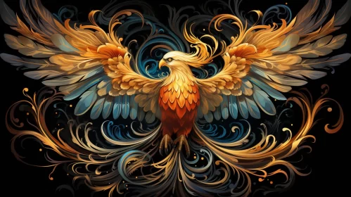 Phoenix Bird Art Image - Rich Detail and Golden Palette AI Image