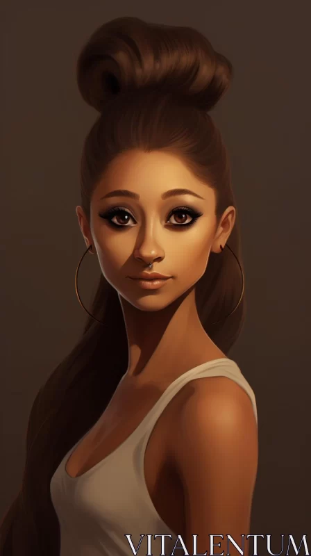 Anime-Inspired Celebrity Portrait of Girl with Ponytail AI Image