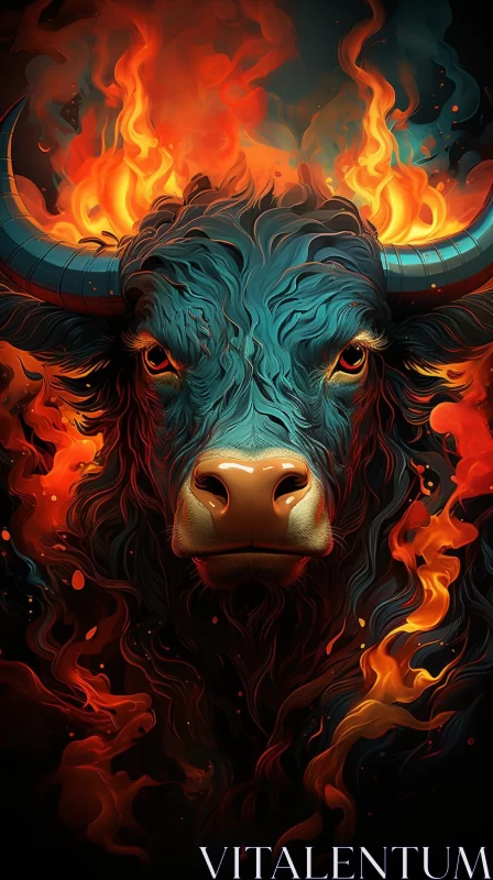 Flaming Bull: A Fusion of Traditional and Contemporary Art AI Image