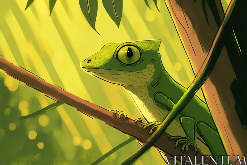 Green Lizard in Jungle: A Neo-Pop Illustration AI Image