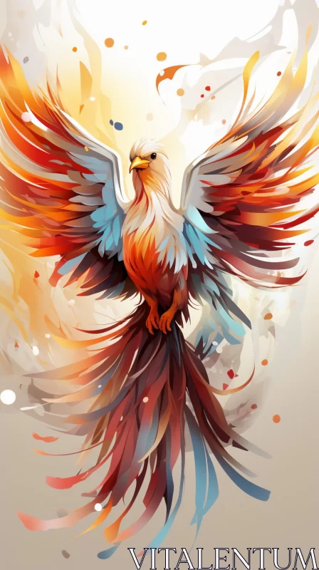 Phoenix in Flight: A Colorful Digital Art Illustration AI Image