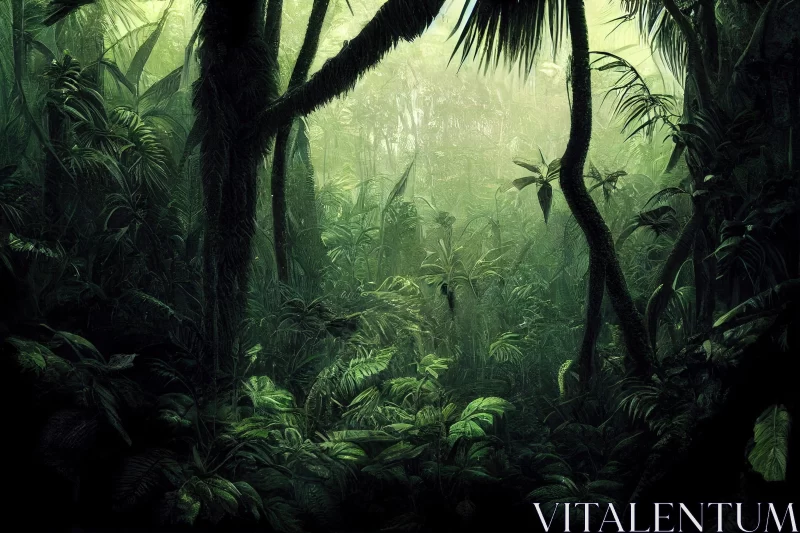 Tropical Jungle Wallpaper in Realistic Chiaroscuro Style AI Image