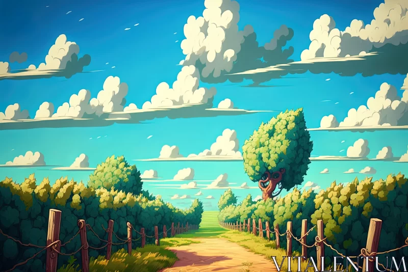 Cartoonish Skyline Path in Impressionist Style AI Image