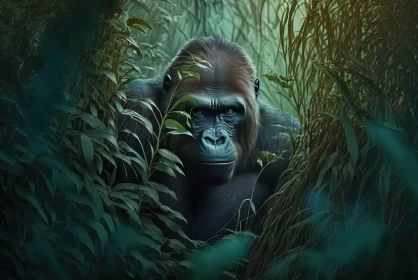 Charming Gorilla Portraiture in Jungle - Ivory Coast Art
