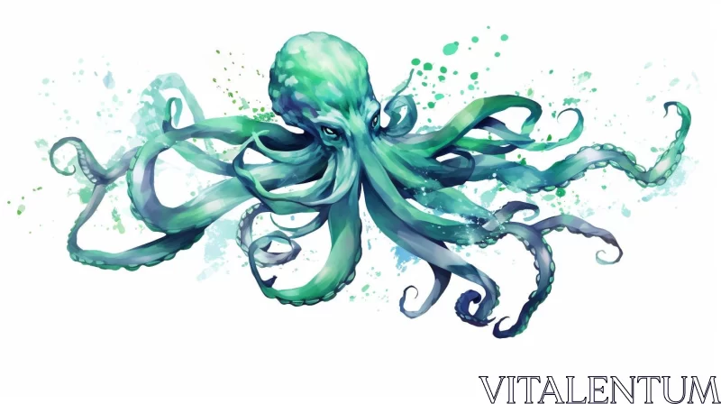 AI ART Lovecraftian Octopus: A Watercolor Art Inspired by Tattoo Designs