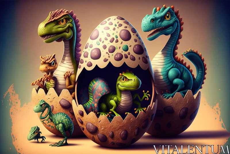 AI ART Surreal Dinopunk - Dinosaurs in Eggs Illustration
