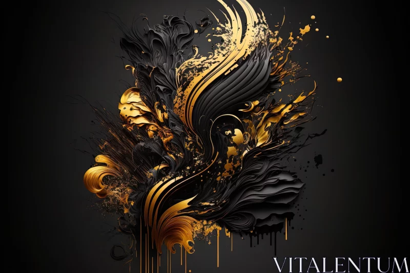 Black & Gold Abstract Digital Art with Exotic Birds AI Image