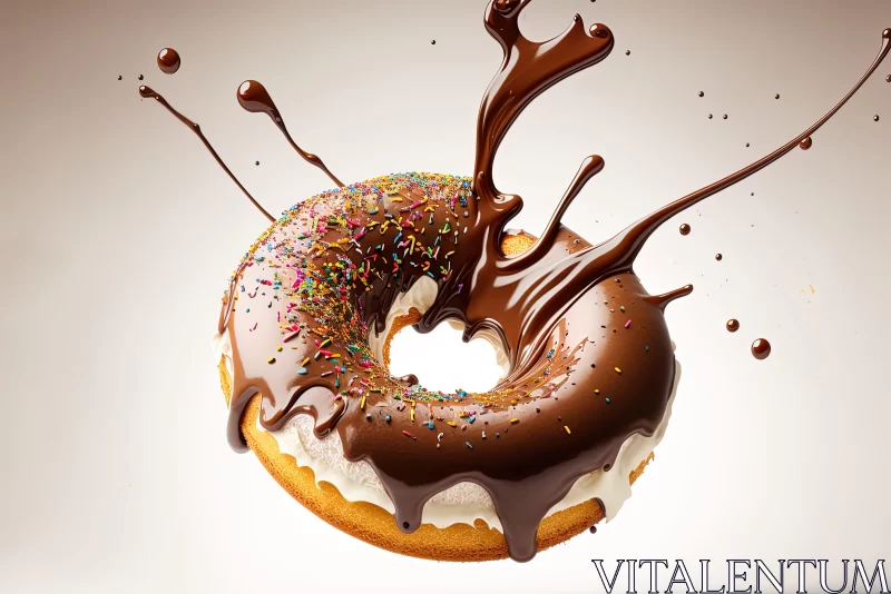 Chocolate Doughnut with Sprinkles in Paint Dripping Style AI Image