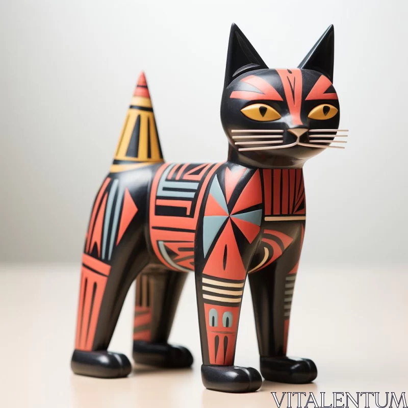 Colorful Wooden Cat Sculpture in Traditional Craft Style AI Image